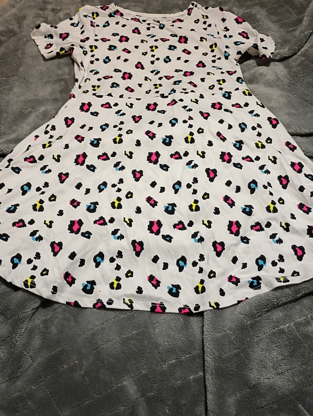Squeeze White Skater Dress with Pink, Blue & Yellow Leopard Spots